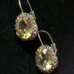 Sterling Silver Oval Yellow Gemstone Dangle Drop Earrings